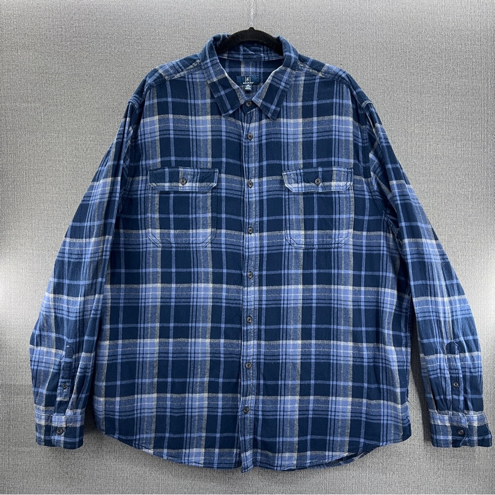 George‎ Men’s Blue Casual Long Sleeve Flannel Button Down Shirt XXL